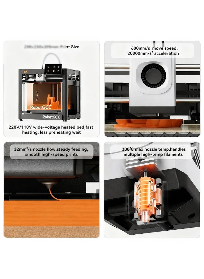 robotgcc Professional 3D Printer FDM High Speed Desktop Machine | 600mm/s Rapid Prototyping 3D Printer | Auto Leveling Filament Sensor Power Resume WiFi Control | PLA PETG TPU ABS Nylon Compatible Printing System - Image 5