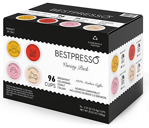 Bestpresso Coffee, Variety Pack Single Serve K-Cup Pods, 96 Count. Includes Breakfast, Colombian, Donut and Italian (Compatible With 2.0 Keurig Brewers) 8 Packs Of 12 Cups - Image 4
