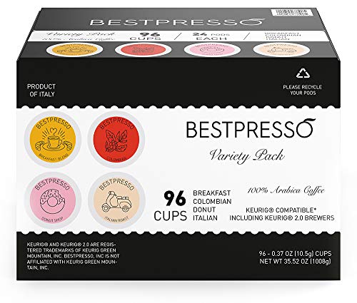 Bestpresso Coffee, Variety Pack Single Serve K-Cup Pods, 96 Count. Includes Breakfast, Colombian, Donut and Italian (Compatible With 2.0 Keurig Brewers) 8 Packs Of 12 Cups - Image 5