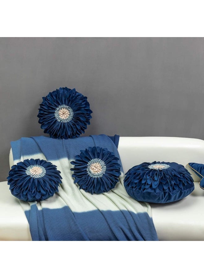 JWH Velvet Flower Throw Pillow Covers Aeshtetic Decorative 3D Sunflower Accent Pillow Case Round Pillowcase Handmade Cushion Living Room Bed Couch Home 12 Inch Navy Blue - Image 4