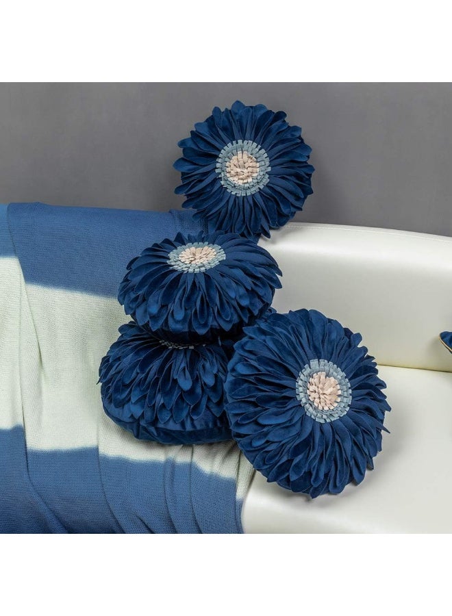 JWH Velvet Flower Throw Pillow Covers Aeshtetic Decorative 3D Sunflower Accent Pillow Case Round Pillowcase Handmade Cushion Living Room Bed Couch Home 12 Inch Navy Blue - Image 3