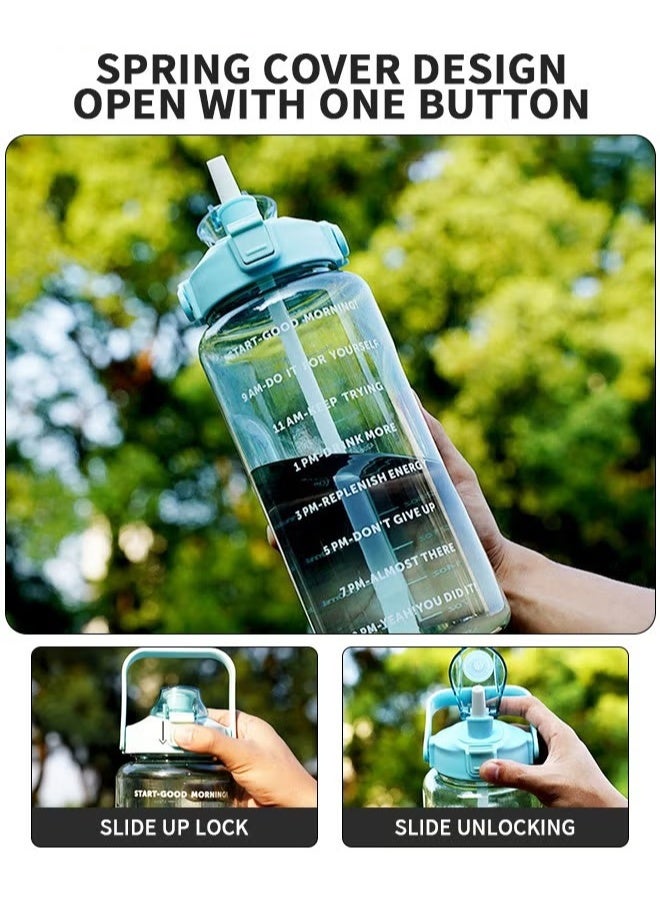 EETU 2 Liter Water Bottles,Motivational Water Bottle With Straw Time Marker,BPA-Free Leakproof Water Jug,Large Water Drink Jug For Home Office Outdoor Sport Fitness Gym,Green - Image 2