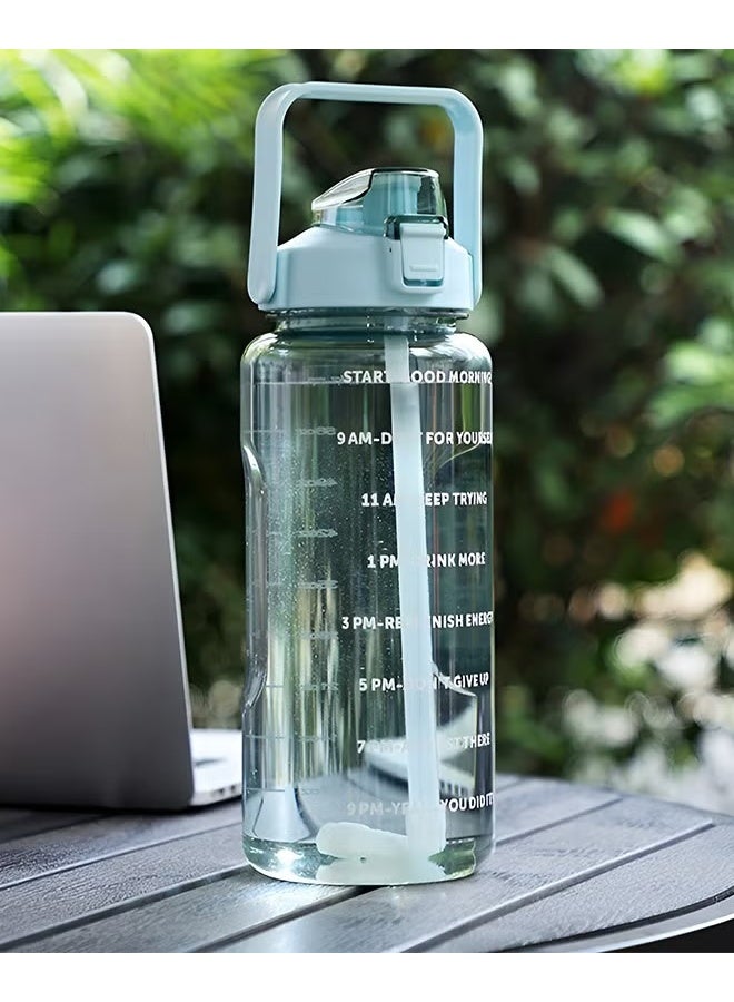 EETU 2 Liter Water Bottles,Motivational Water Bottle With Straw Time Marker,BPA-Free Leakproof Water Jug,Large Water Drink Jug For Home Office Outdoor Sport Fitness Gym,Green - Image 1