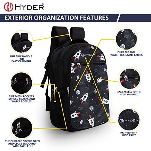 HYDER 35L Space Rocket Printed Latest And Trendy Stylish Waterproof College/Casual/School Bag/Backpack For Kids, Boys, Girls, Men And Women | Best Bags For Everyday Use (Black) - Image 3