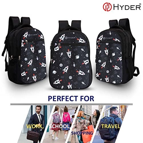 HYDER 35L Space Rocket Printed Latest And Trendy Stylish Waterproof College/Casual/School Bag/Backpack For Kids, Boys, Girls, Men And Women | Best Bags For Everyday Use (Black) - Image 2
