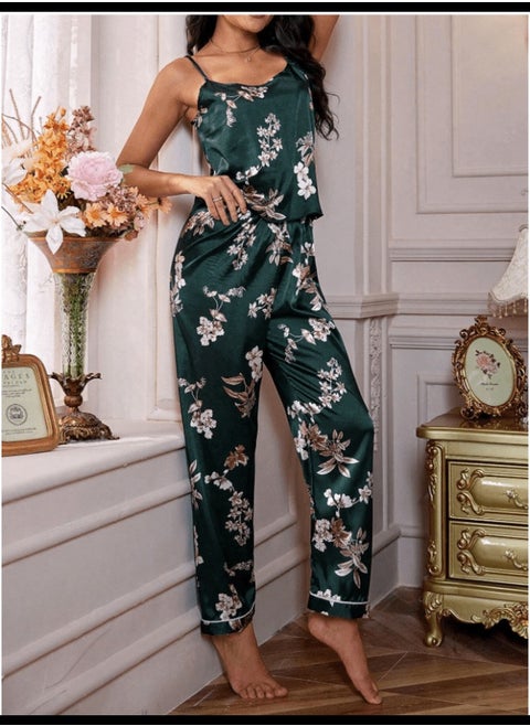 Shein LuxeNights طقم بيجاما / مجموعة بيجاما مع خياطة تباين طباعة الأزهار