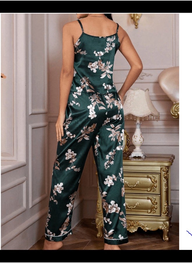 Shein - Shein LuxeNights طقم بيجاما / مجموعة بيجاما مع خياطة تباين طباعة الأزهار - Image 1