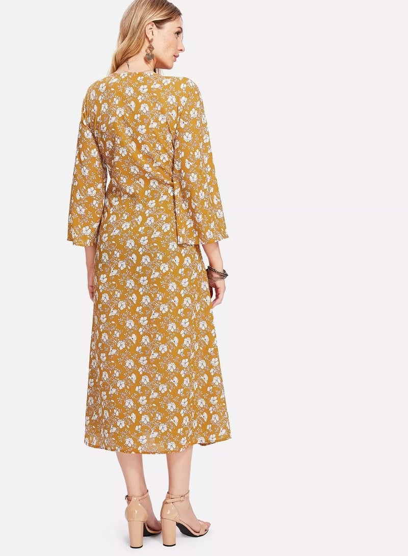 Drawstring Detail Calico Print Kimono - Image 2