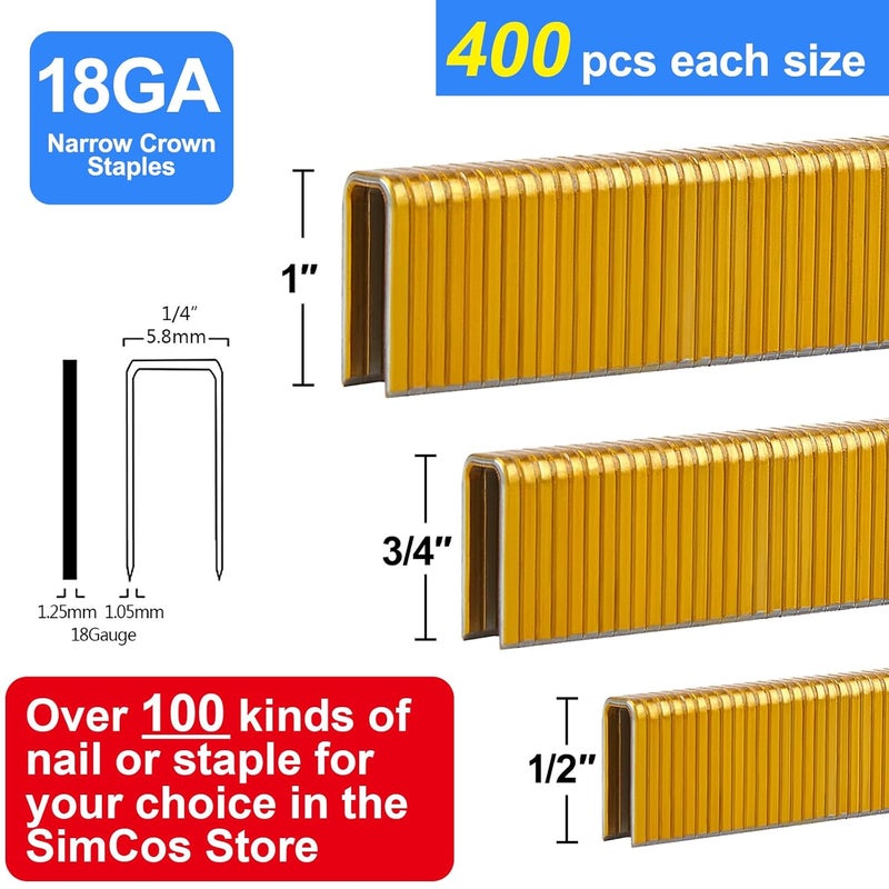 SimCos دبابيس ضيقة التاج 18 قياس 1/4" (1"، 3/4"، 1/2"), متنوعة 1200 قطعة لآلة الدبابيس الهوائية أو الكهربائية، عبوة مشروع (فولاذ مجلفن) - Image 2