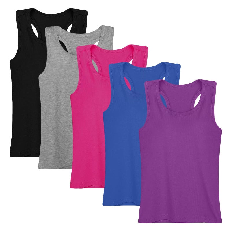 Cooraby 5 Pieces Girls Dance Tank Tops Racerback Sleeveless Tops for Ballet Gymnastics Dancewear - Image 1