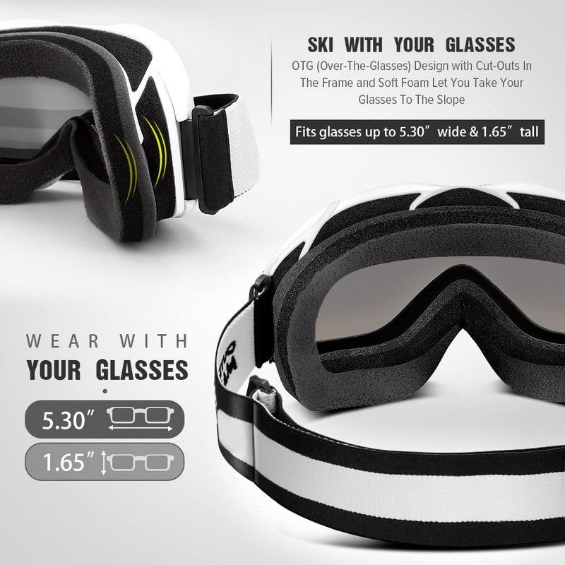 OutdoorMaster OTG Ski Goggles - Over Glasses Ski/Snowboard Goggles for Men, Women & Youth - 100% UV Protection (Stripe Frame + VLT 11.7% Grey Lens) - Image 2