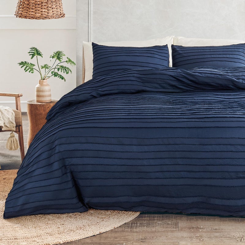 NEXHOME PRO Duvet Cover Full Size, Navy 3 Pieces Boho Tufted Duvet Cover Set, Soft and Lightweight Microfiber Comforter Cover Set for All Season (Navy Full, 80 x 90)-No Comforter - Image 1