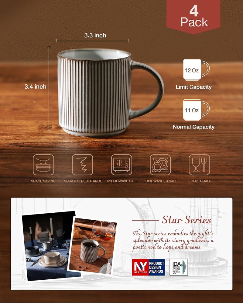 famiware Coffee Mug Set for 4, 12 oz Smoky Blue Mugs with Handles for Coffee, Tea, Cocoa, and Milk - Image 4