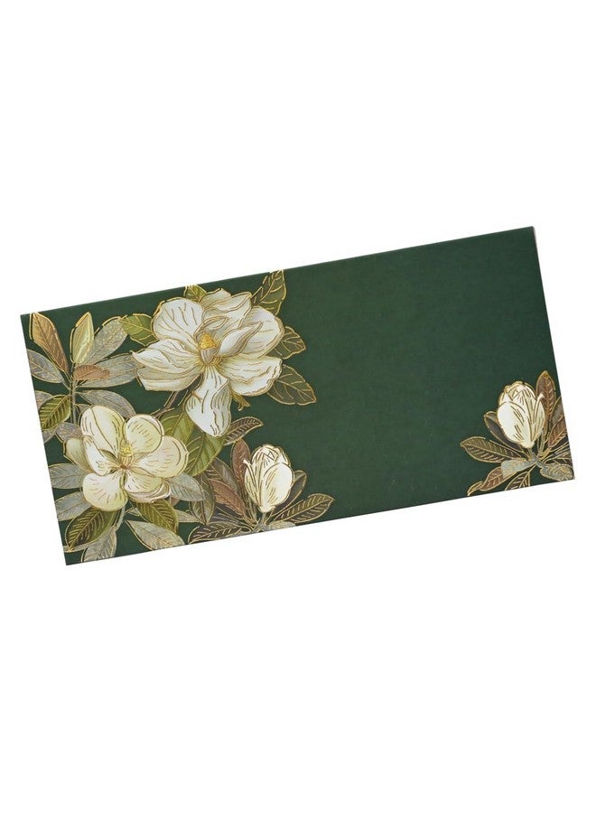 Vanya Creations Vanya Creations Paper Flower Printed Velvet Finish Shagun Envelopes Tuck Flap Lifafa for Gifting Sagan Wedding Occasion Cash Money, 19 X 9.5 cm, Pack of 10, Gold Foil Stamping, Dark Green Color - Image 1