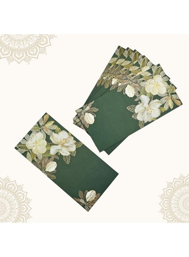 Vanya Creations Vanya Creations Paper Flower Printed Velvet Finish Shagun Envelopes Tuck Flap Lifafa for Gifting Sagan Wedding Occasion Cash Money, 19 X 9.5 cm, Pack of 10, Gold Foil Stamping, Dark Green Color - Image 5