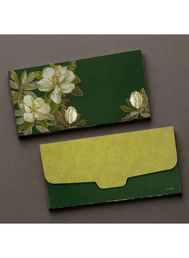 Vanya Creations Vanya Creations Paper Flower Printed Velvet Finish Shagun Envelopes Tuck Flap Lifafa for Gifting Sagan Wedding Occasion Cash Money, 19 X 9.5 cm, Pack of 10, Gold Foil Stamping, Dark Green Color - Image 2
