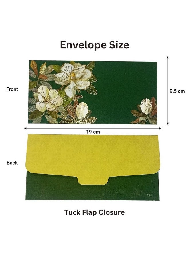 Vanya Creations Vanya Creations Paper Flower Printed Velvet Finish Shagun Envelopes Tuck Flap Lifafa for Gifting Sagan Wedding Occasion Cash Money, 19 X 9.5 cm, Pack of 10, Gold Foil Stamping, Dark Green Color - Image 4