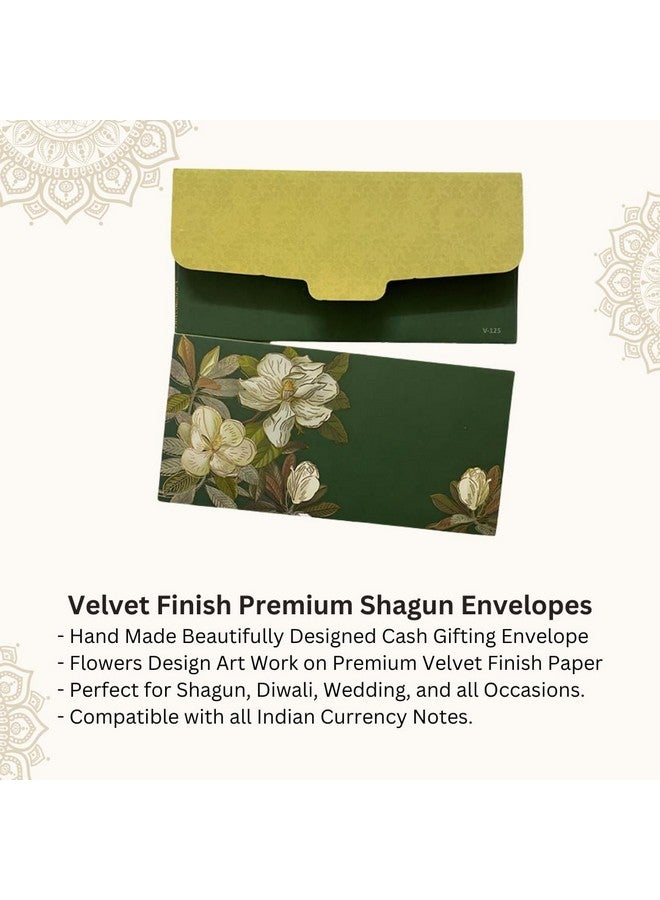 Vanya Creations Vanya Creations Paper Flower Printed Velvet Finish Shagun Envelopes Tuck Flap Lifafa for Gifting Sagan Wedding Occasion Cash Money, 19 X 9.5 cm, Pack of 10, Gold Foil Stamping, Dark Green Color - Image 3