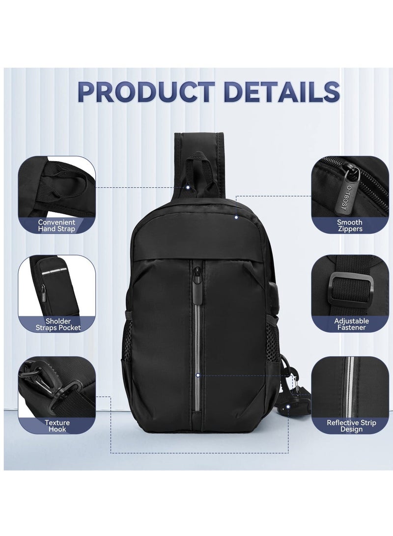 Y&D Sling Bags for Men, Chest Bag Crossbody Men/Women with USB Charging Port, Cell Phone Holder Sport Daypack Men Women Cycling Hiking Camping Traveling - Image 2