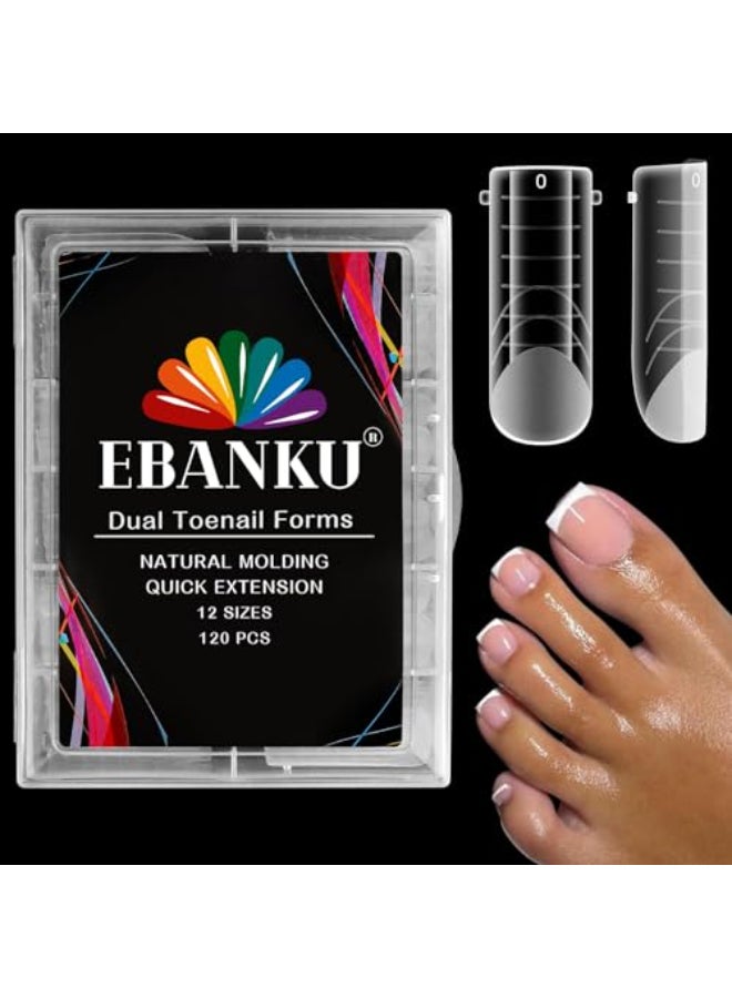 EBANKU Poly Gel Toenail Kit Toe Dual Nail Forms Reusable Poly Gel Nail Kit for Toe Nail Extension Gel Press on Toe Nail Tips Poly Gel Toenail Forms for Women Pedicure Tools 120PCS 120 Sizes - Image 1