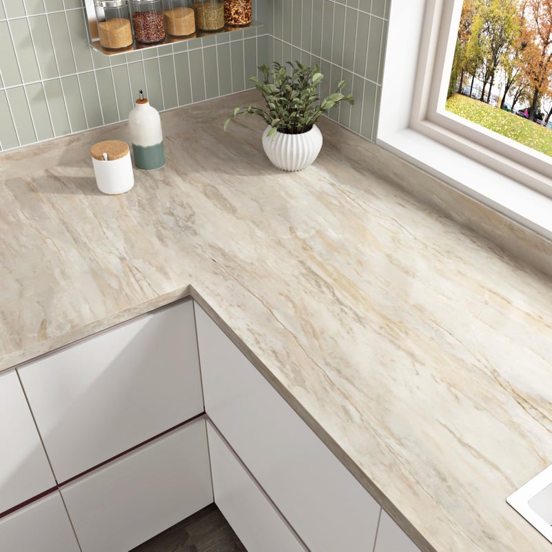 Wallercity Beige Oak Wood Grain Contact Paper for Countertops Peel and Stick Wood Wallpaper for Kitchen Bathroom Self Adhesive Waterproof Vinyl Contact Paper for Cabinets Counters Tables 15.8x236 in - Image 3