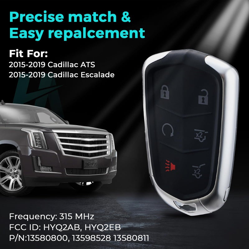 HelloAuto Key Fob Cover Shell Case Replacement Fits for Cadillac 2014 2015 2016 2017 2018 2019 2020 2021 2022 2023 XT5 ATS CTS SRX XTS Escalade Keyless Entry Remote 5-Buttons Key Case(HYQ2AB, HYQ2EB) - Image 2