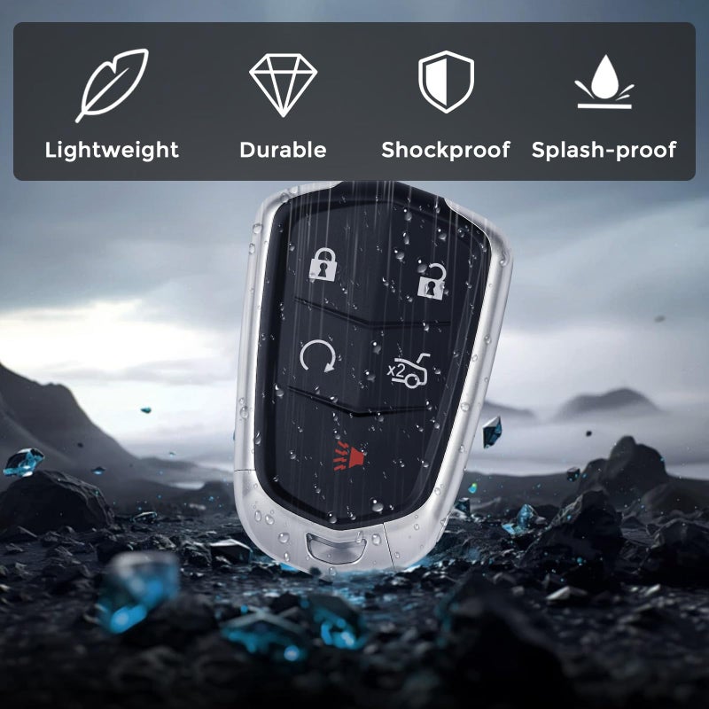 HelloAuto Key Fob Cover Shell Case Replacement Fits for Cadillac 2014 2015 2016 2017 2018 2019 2020 2021 2022 2023 XT5 ATS CTS SRX XTS Escalade Keyless Entry Remote 5-Buttons Key Case(HYQ2AB, HYQ2EB) - Image 4