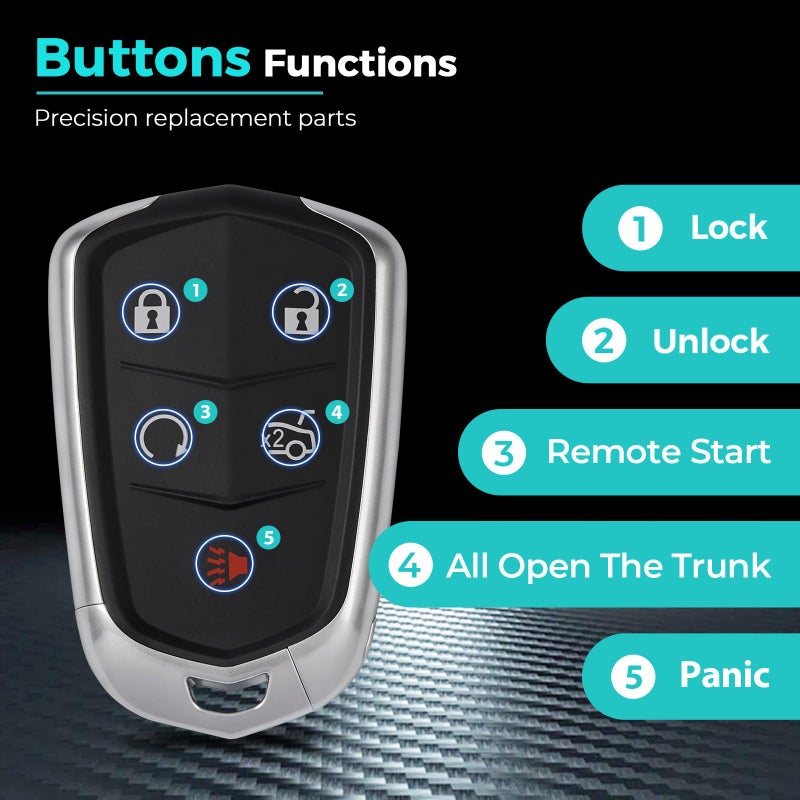 HelloAuto Key Fob Cover Shell Case Replacement Fits for Cadillac 2014 2015 2016 2017 2018 2019 2020 2021 2022 2023 XT5 ATS CTS SRX XTS Escalade Keyless Entry Remote 5-Buttons Key Case(HYQ2AB, HYQ2EB) - Image 5