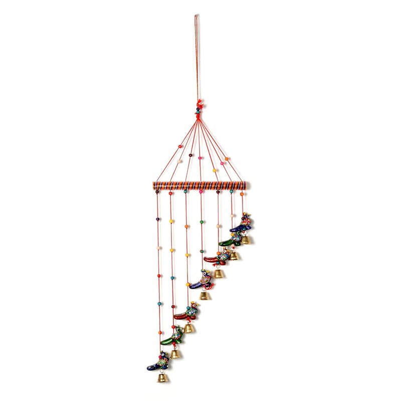 Ethnic Darzi Decorative Wall Hanging Wind Chimes with Colourful Beads and Bells Handcrafted Bird Design Traditional Home Decor Peacock - Image 1