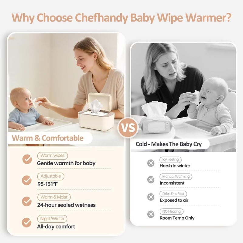 Chefhandy Baby Wipe Warmer & Wet Wipes Dispenser, 3-Mode Temperature Control, Large Capacity, Even Heating, Silent Operation for Babies & Adults, Yellow - Image 3