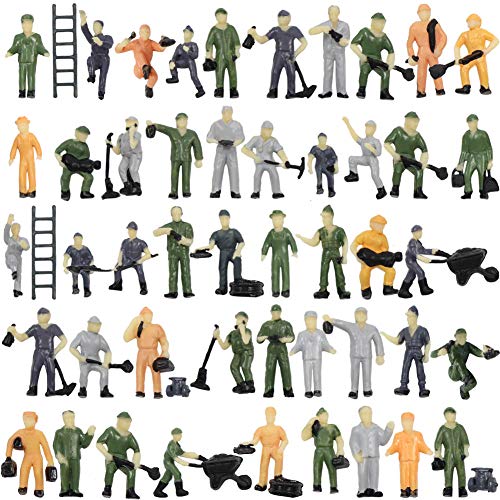 Evemodel P8710 50pcs 187 HO Scale Railway Model Worker Well Painted Figures with Bucket and Ladder Miniature 2cm High People Tiny World - Image 1