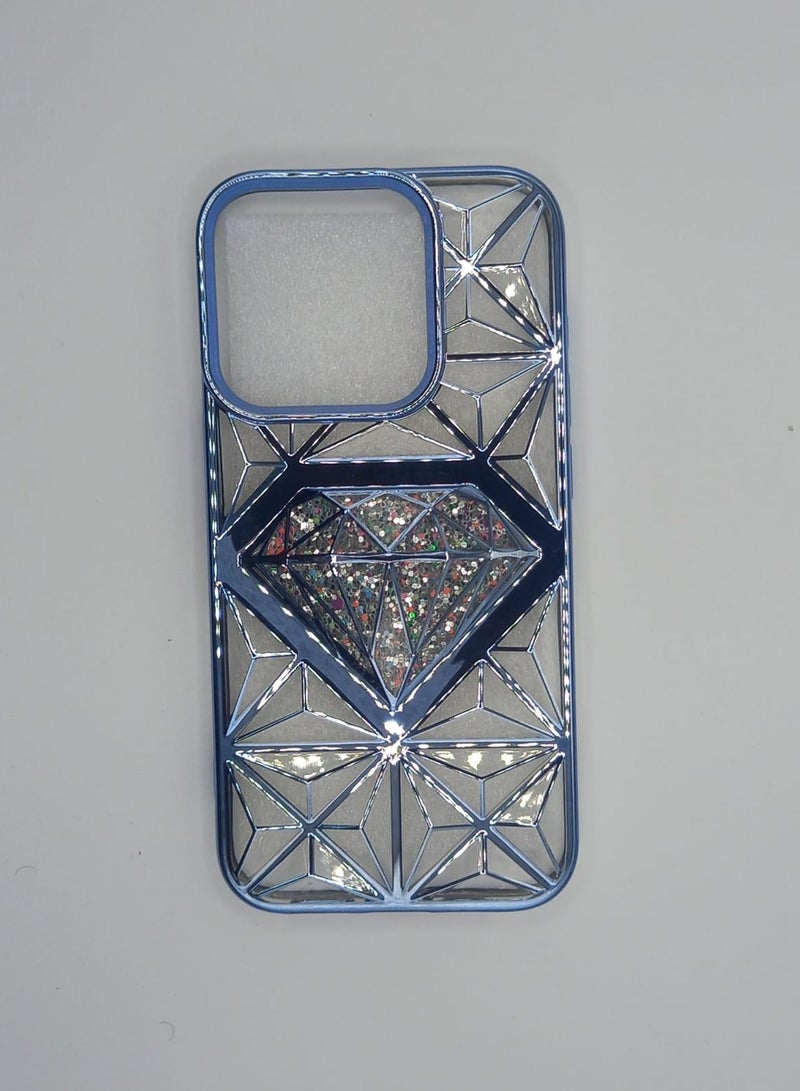 Undefined Transparent Cyan Back Cover For IPhone 15 Pro With A Diamond Shape - Image 1