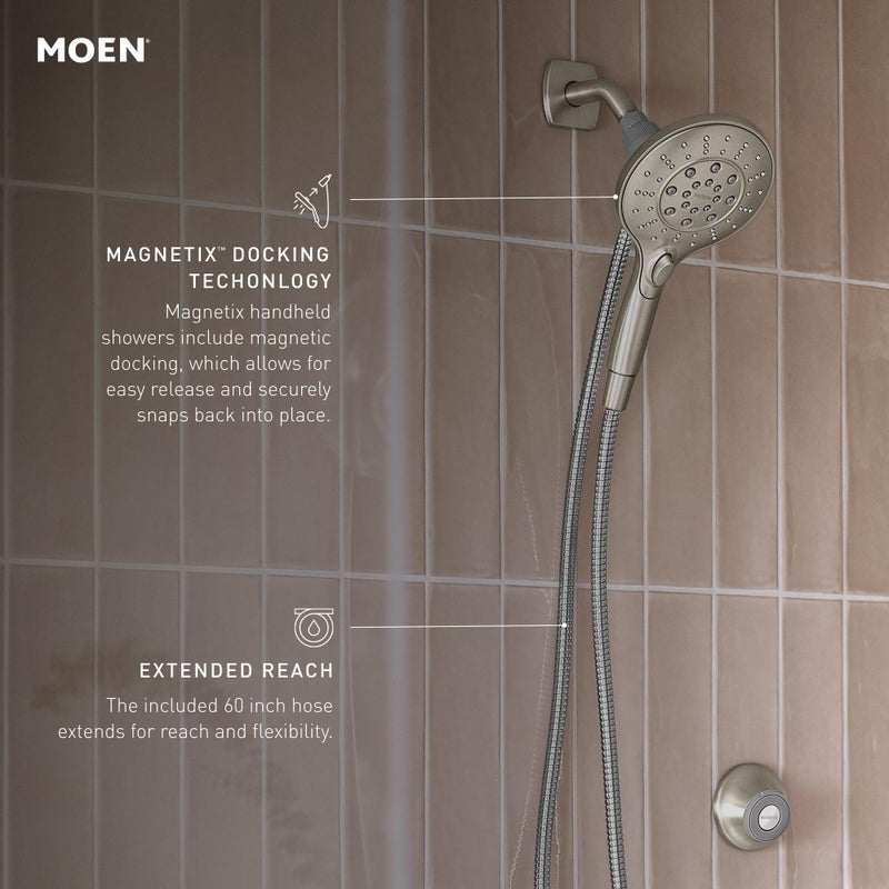 Moen Engage Chrome Magnetix Six-Function 5.5-Inch Wide Handheld Shower Head with Hose and Magnetic Docking System, 26112 - Image 4