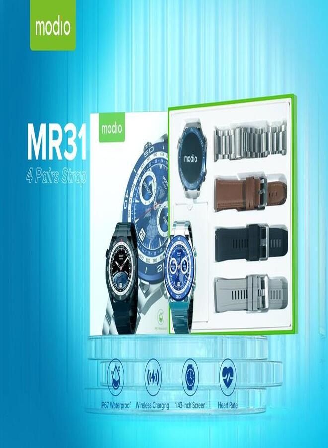 موديو Modio MR31 Smartwatch IP67 شحن لاسلكي مقاوم للماء 1.43 بوصة معدل ضربات القلب - متعدد الألوان - Image 1