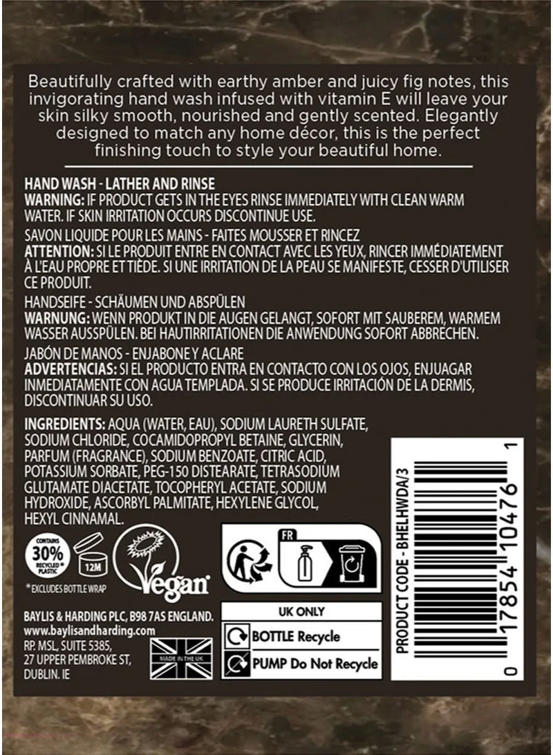 Baylis & Harding  Elements Dark Amber and Fig Hand Wash, 500ml | Vegan | Enriched in Vitamin E | Nourishing, Hydrating and Moisturising Formula | Paraben Free  | Best Price UAE