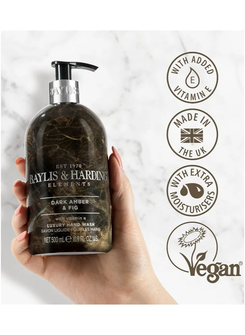 بايليس & هاردينج غسول اليدين "إيلمنتس" بالعنبر الداكن والتين، ٥٠٠ مل | نباتي | غني بفيتامين هـ | تركيبة مغذية ومرطبة | خالٍ من البارابين