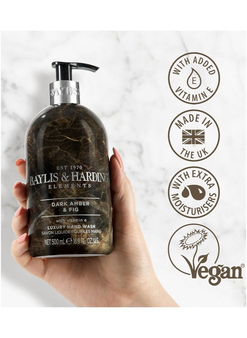 Baylis & Harding Elements Dark Amber and Fig Hand Wash, 500ml | Vegan | Enriched in Vitamin E | Nourishing, Hydrating and Moisturising Formula | Paraben Free - Image 2