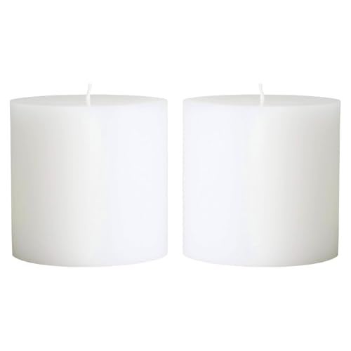 Mister Candle White 4 x 4 Hand Made Pillar Candles Set of 2 Unscented Dripless Smokeless Solid Color