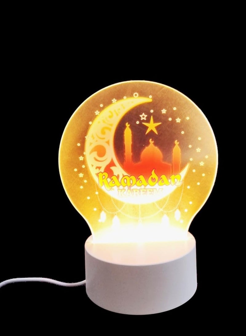 Decorative Ramadan LED Night Light, Crescent Moon and Mosque Design, White Base With USB Cable - Image 1