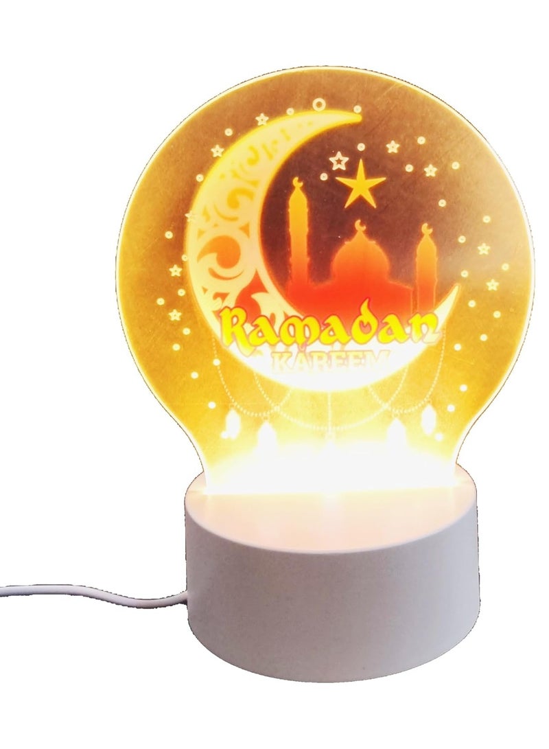 Decorative Ramadan LED Night Light, Crescent Moon and Mosque Design, White Base With USB Cable - Image 3