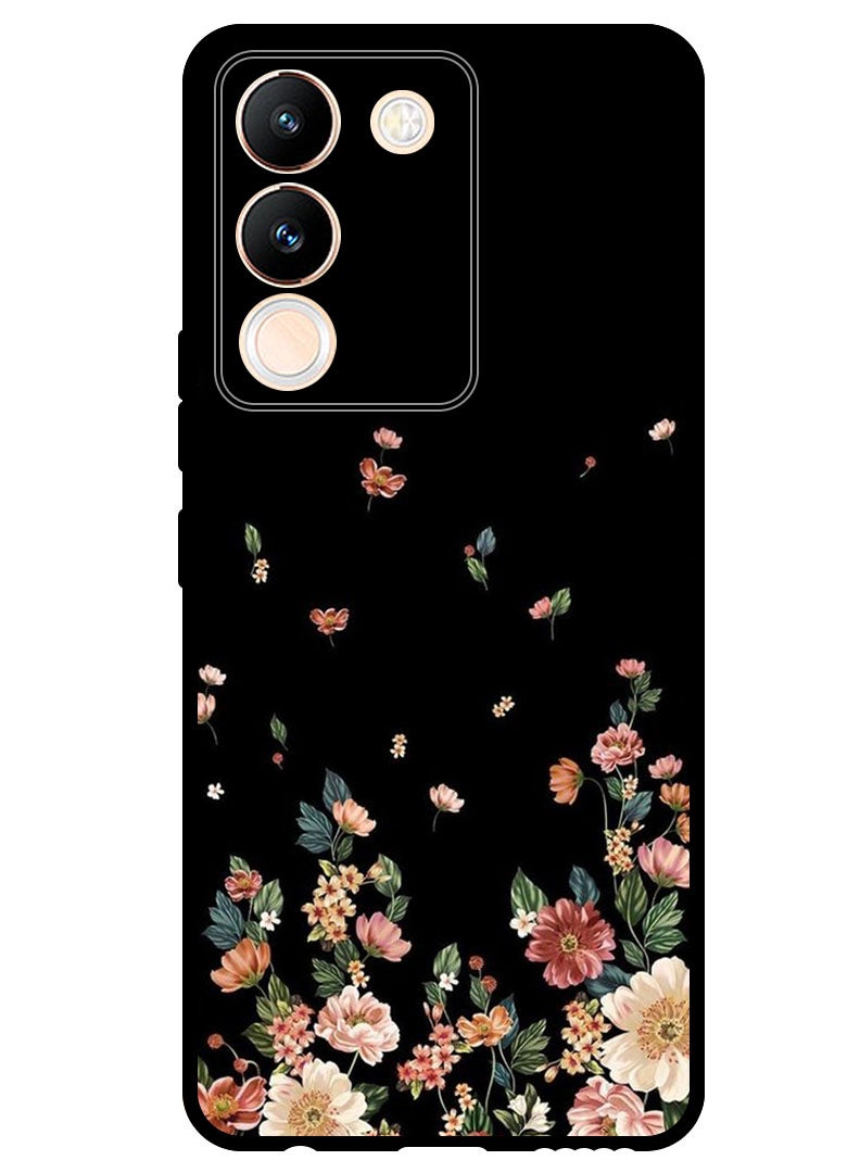 Theodor Protective Case Anti Scratch Shock Proof Bumper Cover For Vivo V29e Flowers in Black Background - Image 1
