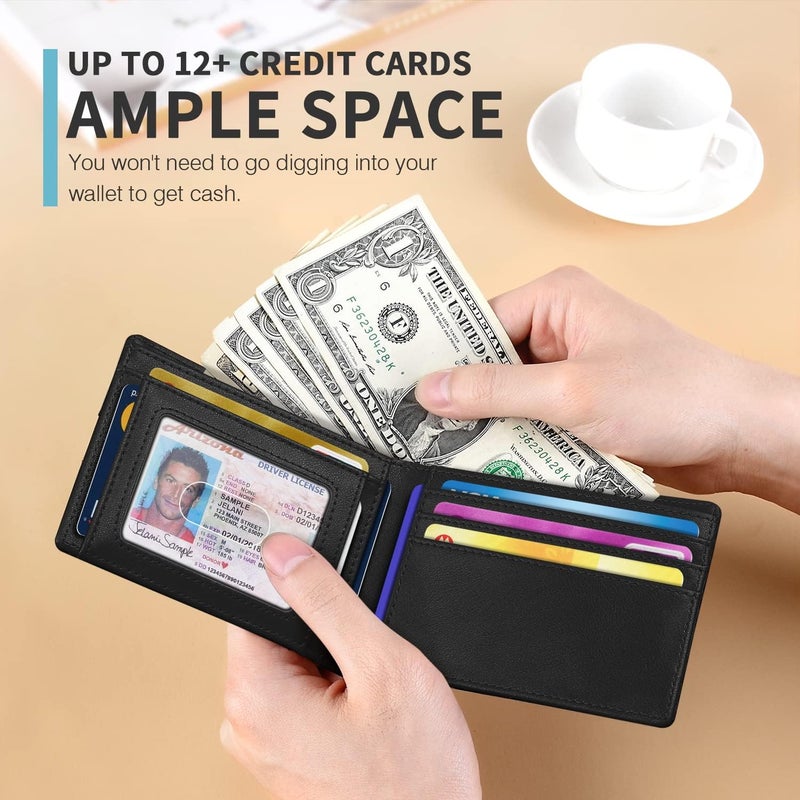 RUNBOX Novelty Wallet for Men Slim 11 Credit Card Holder Slots Leather RFID Blocking Small Thin Men's Wallet Bifold Minimalist Front Pocket Large Capacity Gift Box - Image 2