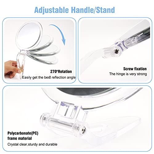 JMH Magnifying Handheld Mirror Double Sided, 1X 20X Magnification Hand Mirror, Travel Folding Held Adjustable Rotation Pedestal, Portable Small Makeup Mirror, 6 Inch - Image 5