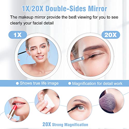 JMH Magnifying Handheld Mirror Double Sided, 1X 20X Magnification Hand Mirror, Travel Folding Held Adjustable Rotation Pedestal, Portable Small Makeup Mirror, 6 Inch - Image 2