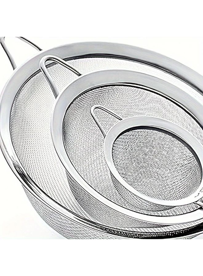 Stainless Steel Fine Mesh Colander Set With Soup Spoon 3 Sizes 3.15 4.72 6.3 Inch - Image 1