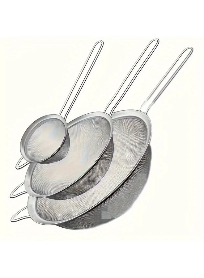 Stainless Steel Fine Mesh Colander Set With Soup Spoon 3 Sizes 3.15 4.72 6.3 Inch - Image 3