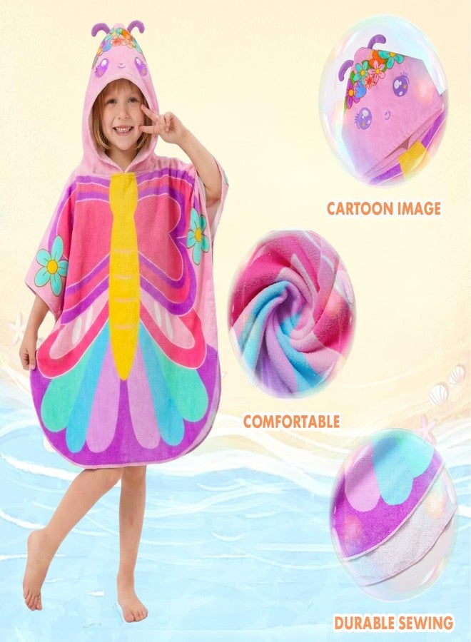 PinkSheep Beach Towel for Kids,100% Cotton Poncho Beach Towel with Hooded, Super Absorbent Girl Bath Towel with Buckle for Swimming, Bath Time, Age 3-6 Years (Butterfly Blue) - Image 5