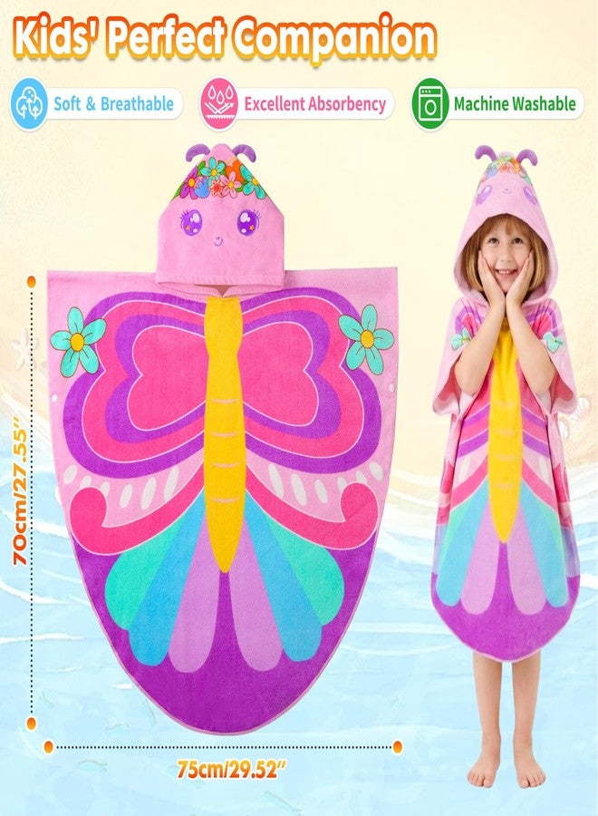 PinkSheep Beach Towel for Kids,100% Cotton Poncho Beach Towel with Hooded, Super Absorbent Girl Bath Towel with Buckle for Swimming, Bath Time, Age 3-6 Years (Butterfly Blue) - Image 4