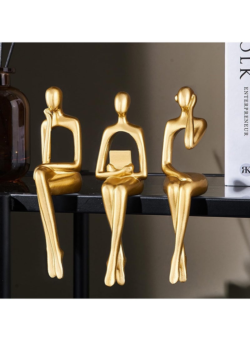 Captaintech Gold Statue Home Decorations for Living Room,Shelf Decor Modern Bookshelf Decor Figurines Desk Sculpture Table Decor 3 Piece - Image 1