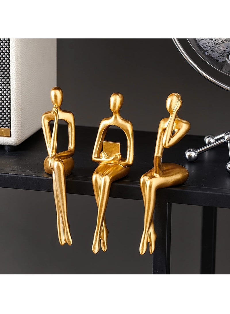 Captaintech Gold Statue Home Decorations for Living Room,Shelf Decor Modern Bookshelf Decor Figurines Desk Sculpture Table Decor 3 Piece - Image 2